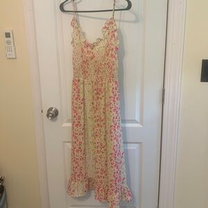 Sienna Sky Floral Dress Size M Green Pink spaghetti strap V neck NWOT